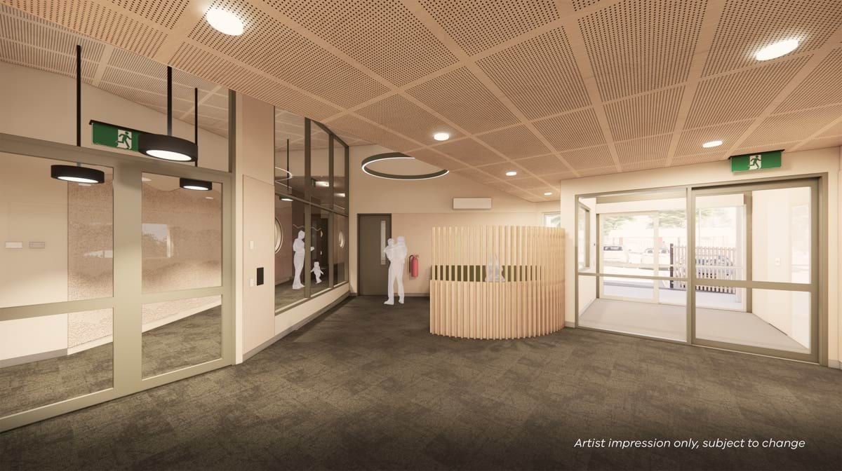 Artist illustration of the foyer inside of the centre